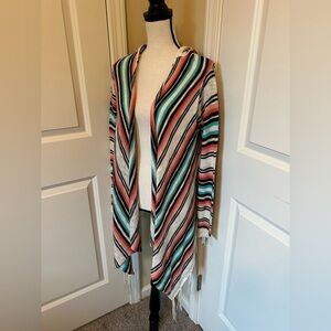 Boho Multicolor Open Front Cardigan with-hood native American or Mexican style